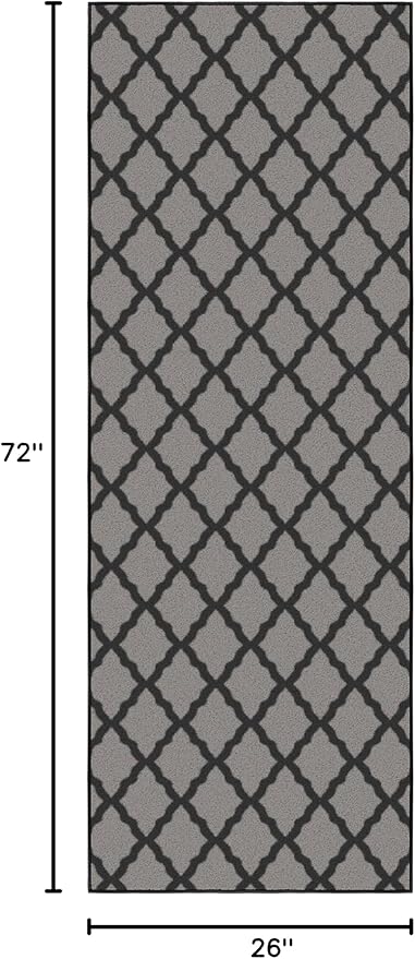 Ottomanson Hallway Runner Rug 2'2" x 6' Non Slip Trellis Area Rugs Easy to Clean Laundry Rug Runner Durable & Pet Friendly Floor Carpet Runners for Hallways Entryway Living Room Kitchen, Dark Gray