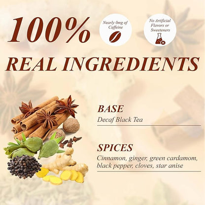 WT WEETEE Decaf Chai Tea Bags 50 Count, Blend CO2 Decaffeinated Black Tea with 6 Spices Chai, Rich & Cinnamon Aroma, Dairy & Flavoring Free