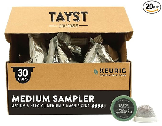 Tayst Coffee Pods, Medium Sampler Box Medium Roast, K Cups Compatible with Keurig Coffee Maker, Sustainable Single Serve, Pack of 30