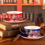 Load image into Gallery viewer, KAMMAK Ceramic Coffee Cups and Saucers Set of 2, Porcelain Espresso Cups with Saucers, 5.64 oz Handcrafted Ceramic Floral Coffee and Tea Cup, Vintage Drinkware for Tea Party, Office, Women Gifts