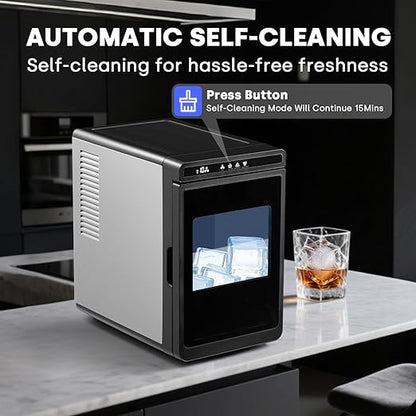 Countertop Ice Maker Machine, 3pcs in 27 Mins, 160pcs/Day, Large Square Ice Cubes for Cocktails, Whiskey & Bourbon, Portable Ice Maker with Basket and Scoop, Auto-Cleaning for Home/Bar/Party (Black)