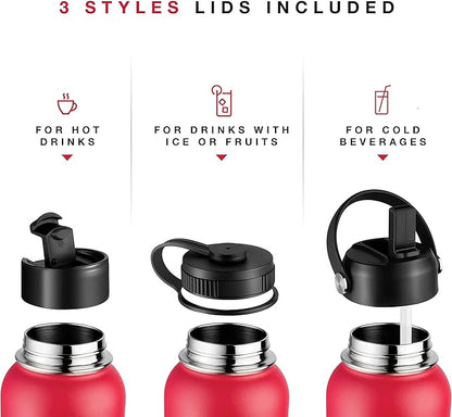 Stainless Steel Insulated Water Bottle and Travel Mug for Hot and Cold Beverages, Wide Mouth, Double Wall Insulated Hydration Sports Water Bottle for Hiking, Biking, Outdoor, 40 OZ BPA Free