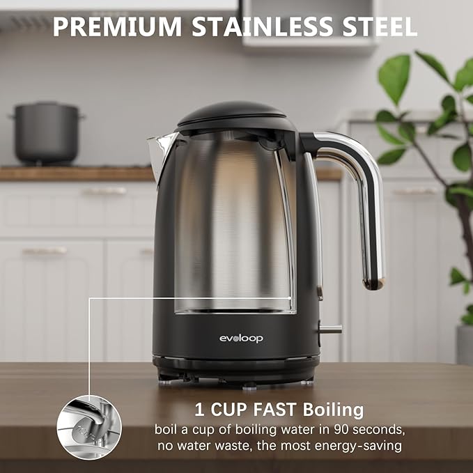 Electric Kettles, 1.7L Tea Kettle, Hot Water Boiler Heater, Stainless Steel Electric Teapots BPA Free, Auto Shut-Off & Boil-Dry Protection, 120V/1500W-Black