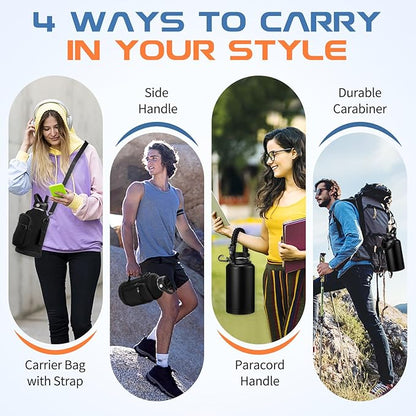 1 Gallon Insulated Water Jug w/ Straw - Double Wall Vacuum Insulated Black Water Bottles 128 oz, Gallon Water Bottle w/Paracord Handle, Protective Boot, Water Bottle w/ Strap Gym Work Travel