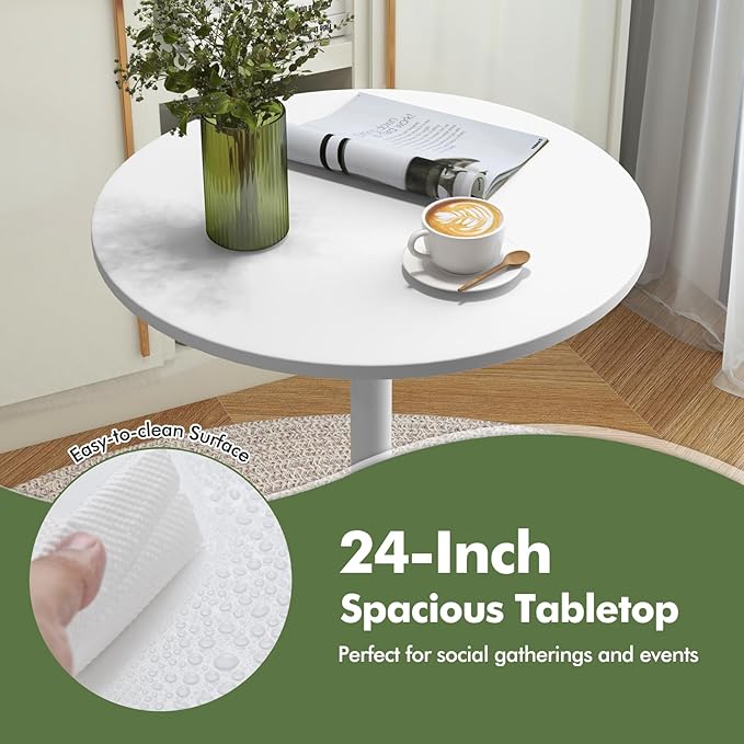 COSTWAY Round Bistro Table Set of 4, Height Adjustable Bar Height Cocktail Table, High Top Pub Table Snack Table with Heavy-Duty Metal Base for Home Bar, Dining Room, Restaurant, White