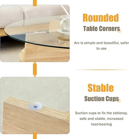 31.5" Round Glass Coffee Table with Tempered Glass Top and MDF Base, Diagonal Fan-Shaped Tray Design Table Leg Simple & Modern Center Table for Living Room Office Apartment Wood