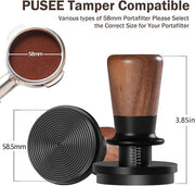 PUSEE 58mm Espresso Tamper,Calibrated Tamper with 30lbs Double Spring Loaded Tamper Walnut Wood Coffee Tamper for Barista Home,Titanium PVD Coating Base Tamper Espresso Tool Fits 58mm Portafilters