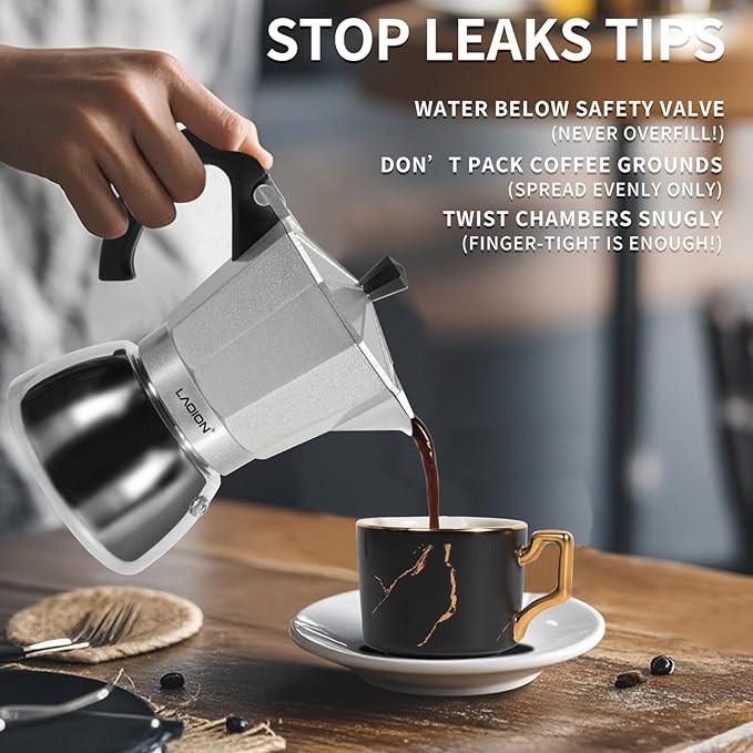 Stovetop Espresso Maker, 6Cup Moka Pot, Espresso Machine Compatible with Induction Cooktops, 300ml Stainless Steel & Aluminum Cuban Coffee Maker for Cafetera Cubana, Silver