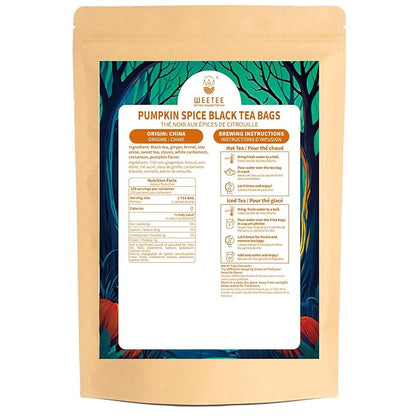 WT WEETEE Pumpkin Spice Black Tea, 100 Count Caffeinated Pumpkin Chai Tea Bags, Warm & Cozy Autumn Blend, Holiday and Fall | Halloween Tea
