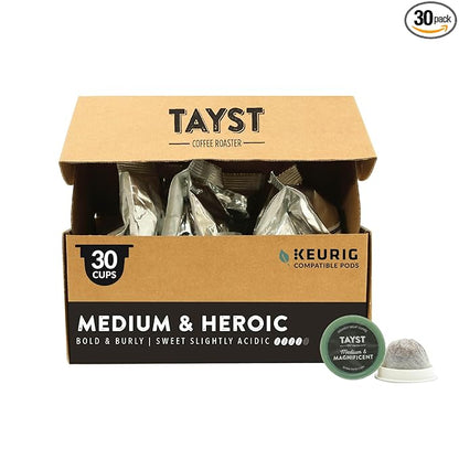 Tayst Coffee Pods, Medium & Heroic Medium Roast, K Cups Compatible with Keurig Coffee Maker, Sustainable Single Serve, Pack of 30