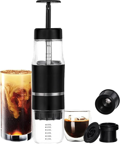 French Press Coffee Maker for Ground Coffee & Capsules Portable Cold Brew Coffee Espresso Machine, Small Hand Coffee Maker for Camping