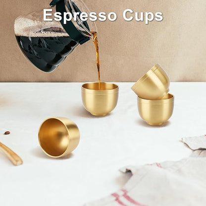 4 Pack Gold Shot Cups Solid Brass Shot Glasses 2-7/8oz Cool Shot Glasses Set Man Cave Decor Vodka Tequila Whiskey Gifts for Men