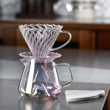 Bincoo Glass Coffee Server 400ml,Heat-Resistant Borosilicate Glass Coffee Carafe with Drip-Free Spout Clear Pitcher for Hot & Cold Beverages,Easy to Clean,Dishwasher Safe(Colorful)