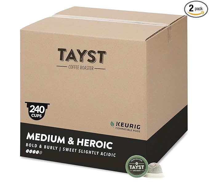 Tayst Coffee Pods, Medium & Heroic Medium Roast, K Cups Compatible with Keurig Coffee Maker, Sustainable Single Serve, Pack of 240
