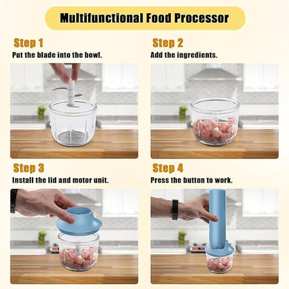 4-in-1 Electric Hand Mixer, Electric Whisk, Mini Onion Chopper 10Oz, Small Cordless Hand Blender, Milk Frother Wand for Coffee, Matcha, 4 Speed Rechargeable Food Processor for Baby Food Maker