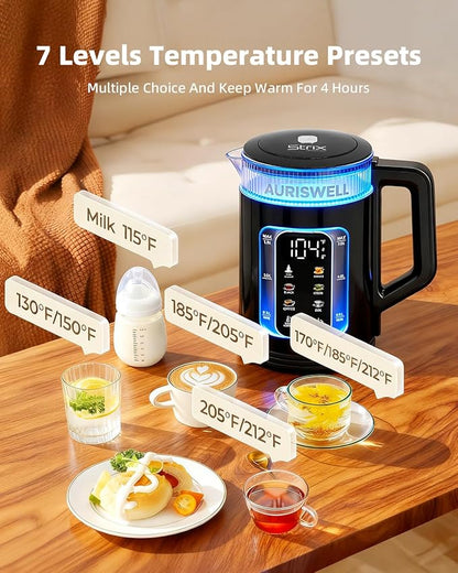 Electric Tea Kettle with Temperature Control, 1.5L Glass smart Water Boiler for Tea, Coffee & Boil, Automatic Shut Off, 12h Keep Warm & One-Touch 6 Presets