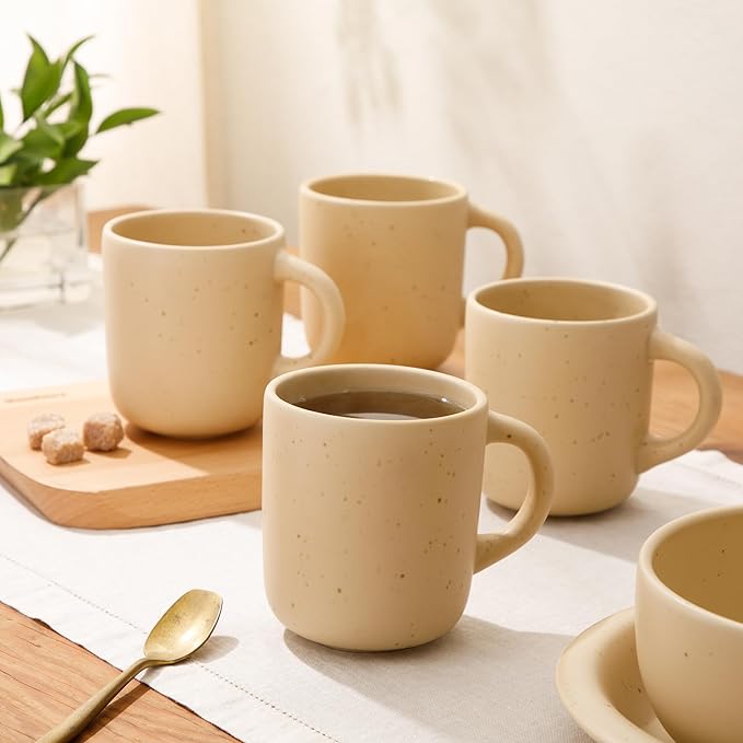 Bloomhouse - Two Time Oprah's Favorite Things Winner - Corsica Clay 4-Piece Mug Set – Cappuccino Cream Stoneware Coffee & Tea Cups, Durable Ceramic Drinkware
