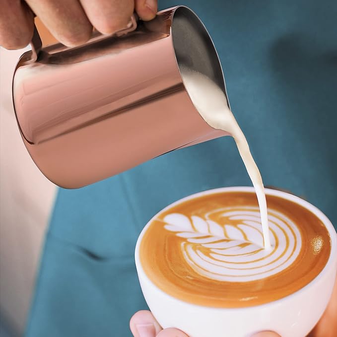 Zulay Milk Frother Cup 350ml/600ml/950ml (12oz/20oz/32oz) - Stainless Steel Frothing Pitcher With Laser-Welded Handle & Precise Measurement Markings - Rose Gold - 12oz