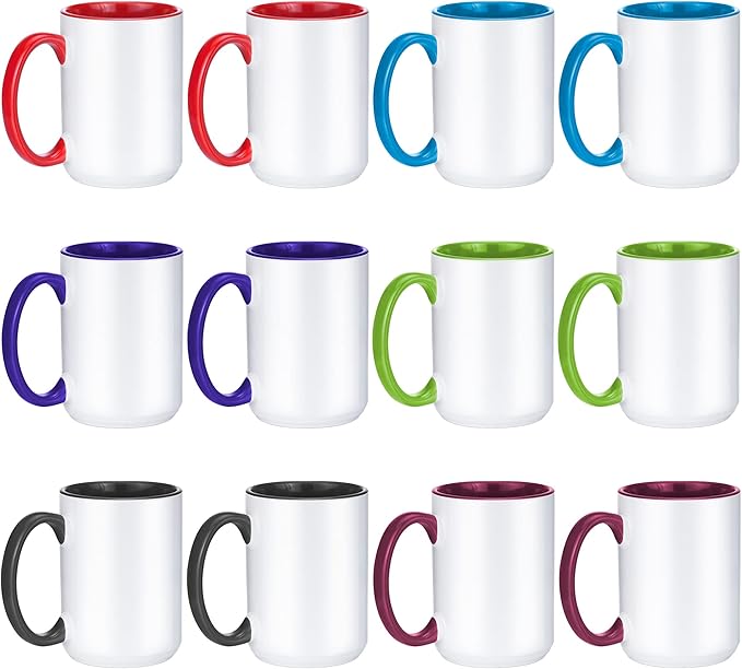 TANGLONG Sublimation Mugs 15 oz Sublimation Cups Bulk Coffee Mugs Tazas Para Sublimar 6 Assorted Colors Set of 12
