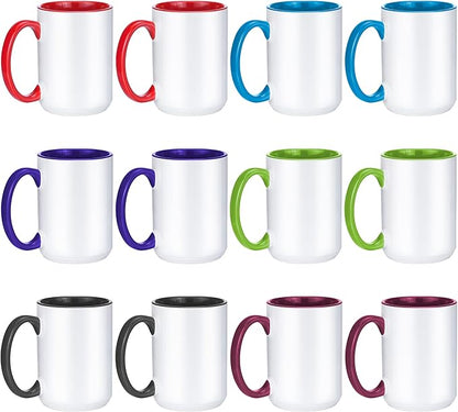 TANGLONG Sublimation Mugs 15 oz Sublimation Cups Bulk Coffee Mugs Tazas Para Sublimar 6 Assorted Colors Set of 12