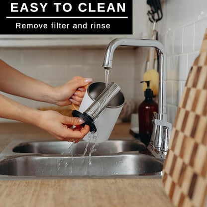 HASTINGS 68 Oz Pour Over Coffee Maker Set with Double Layer Reusable Stainless Steel Filter 8-Cup and Wood Handle - Dual Wall Heat Resistant Drip Coffee Brewer, Pour Over Coffee Dripper Carafe, White