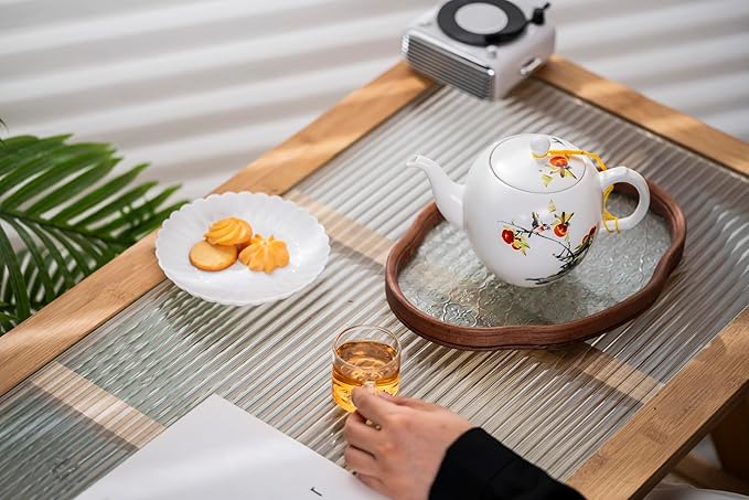Teapot with Infuser Ceramic Tea Pot with Removable Stainless Steel Fliter for Loose Tea 15.80 OZ/450ml (1-2cups) Teapots for Tea Coffee Milk for Office Home Men Women White(Persimmon)
