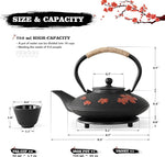 Load image into Gallery viewer, Japanese Style Cast Iron Teapot with 4 Tea Cups Trivet Tetsubin StovetopTea Kettle with Infuser Chinese Iron Tea Pot Tea Set for Adults Black (Pear Flower Pattern)