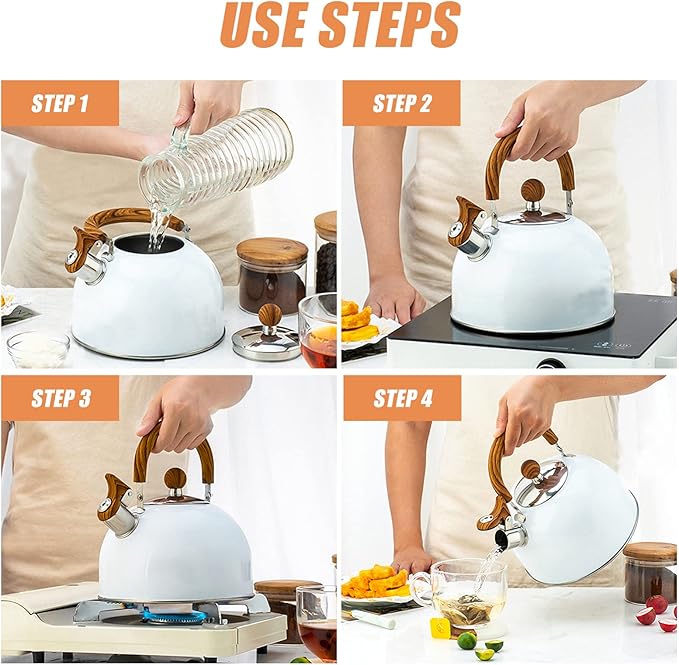 Cabilock 1pc White Whistle Kettle Home Kitchen Water Boiling Teakettle with Handle for Gas and Induction Cookers Reliable and Water Kettle for Everyday Use