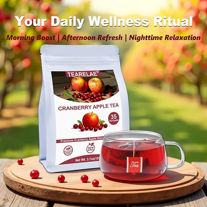 TEARELAE - Cranberry Apple Tea Bags, 35 Count - Premium Cranberry Herbal Blend Tea with Dried Cranberries, Apples, Hibiscus, Rose Petals & Licorice Root - Caffeine-free - Perfect for Daily Refreshment
