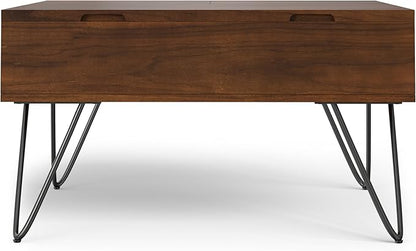 SIMPLIHOME Hunter Lift Top Coffee Table - 32 inch Wide Solid Walnut Veneer and Metal Industrial Square Cocktail Table, Living Room Table with Dual Lift Tops, Hidden Storage and Hairpin Legs