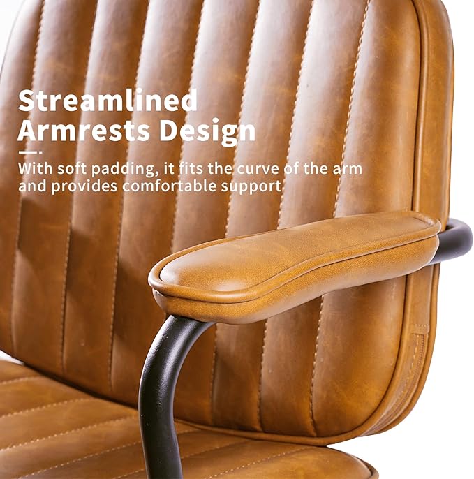 Artswish Mid Century Office Chair - Leather Desk Chair with Wheels, Arms, Swivel & Height Adjustable Ergonomic Computer Chair for Home Office, Brown