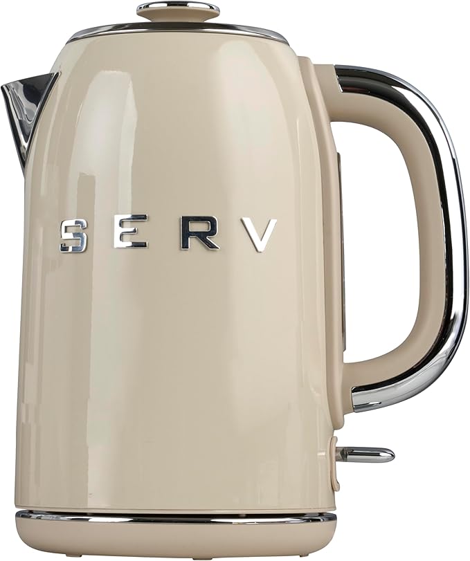 Servappetit Retro Serv Electric Kettle – 1.7L Stainless Steel Water Boiler with 360° Swivel Base, Clear Water Level Indicator
