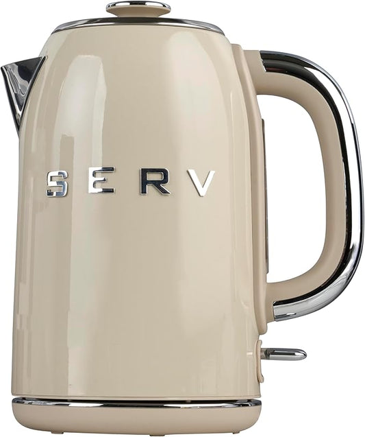 Servappetit Retro Serv Electric Kettle – 1.7L Stainless Steel Water Boiler with 360° Swivel Base, Clear Water Level Indicator
