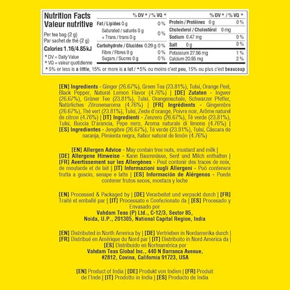 VAHDAM, Lemon Ginger Tea Bags (100 Green Tea Bags) Low Caffeine | Fruity Flavor - Zesty Lemon & Ginger, Orange Peel | Resealable Ziplock Pouch | Brew Hot or Iced Tea