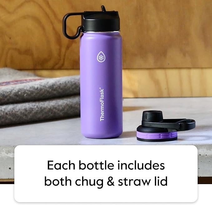 ThermoFlask 40 oz Double Wall Vacuum Insulated Stainless Steel Water Bottle with Two Lids, Capri