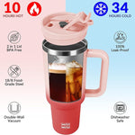 Load image into Gallery viewer, WETOWETO 40oz Tumbler with Handle | Insulated Stainless Steel Travel Mug | 34Hrs Cold &amp; 10Hrs Hot Retention | 100% Leakproof Lid &amp; Straw | Dishwasher Safe + Car Cup Holder Fit (Pink-Red Gradient)