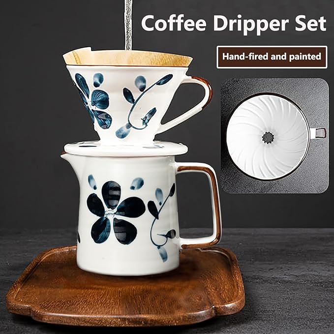 Pour Over Coffee Maker Set, 60 Angle Coffee Maker Filter Decanter for 1-2 People, Coffee Dripper Set with 100 Count Paper Coffee Filters