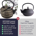 Load image into Gallery viewer, Large Japanese Cast Iron Teapot Capacity 40Oz with Trivet and Loose Leaf Tea Infuser, Cast Iron Tea Kettle Stovetop Safe. Tetsubin Coated with Enamel Interior - Black Teapot