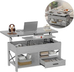 Load image into Gallery viewer, Lift Top Coffee Table with Storage, Convertible Coffee Table Converts to Dining Table, Center Table with Drawer and Hidden Compartment, Farmhouse Coffee Tables with Lifting Top for Living Room, Grey