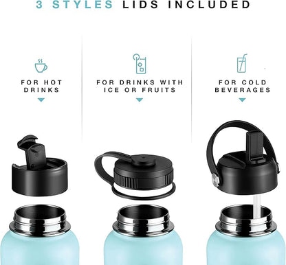 Stainless Steel Insulated Water Bottle and Travel Mug for Hot and Cold Beverages, Wide Mouth, Double Wall Insulated Hydration Sports Water Bottle for Hiking, Biking, Outdoor, 32 OZ BPA Free