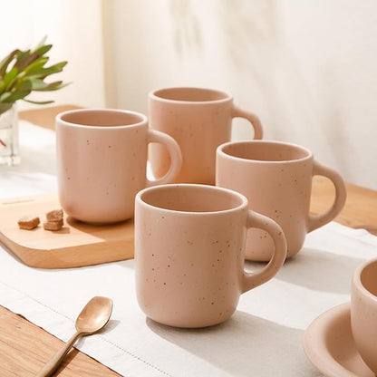 Bloomhouse - Two Time Oprah's Favorite Things Winner - Corsica Clay 4-Piece Mug Set – Prosecco Blush Pink Stoneware Coffee & Tea Cups, Durable Ceramic Drinkware
