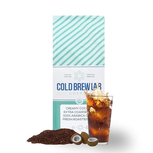 Cold Brew Organic Coarse Ground Flavored Coffee, Coconut Flavor, Dark Roast, Colombian Supremo, Coarse Grind for Cold Brew Coffee & French Press,1 LB