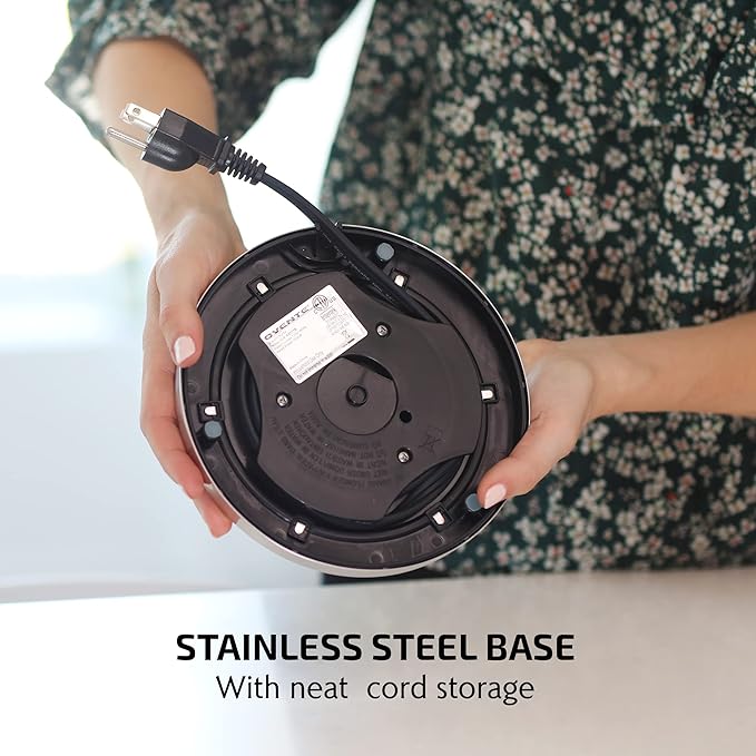 OVENTE 1.7L Electric Kettle, 1500W Fast Boiling Water Heater for Coffee or Tea with Stainless Steel BPA-Free and Cordless Body, Auto Shut-Off, Boil-Dry Protection and Removable Filter, Silver KS777S