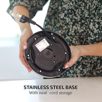 OVENTE 1.7L Electric Kettle, 1500W Fast Boiling Water Heater for Coffee or Tea with Stainless Steel BPA-Free and Cordless Body, Auto Shut-Off, Boil-Dry Protection and Removable Filter, Silver KS777S