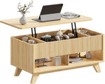 Load image into Gallery viewer, Farmhouse Lift Top Coffee Table, Mid Century Modern Coffee Table with Hidden Storage Compartment, Fluted Rising Pull up Wood Modern Center for Living Room, Office, Natural Oak