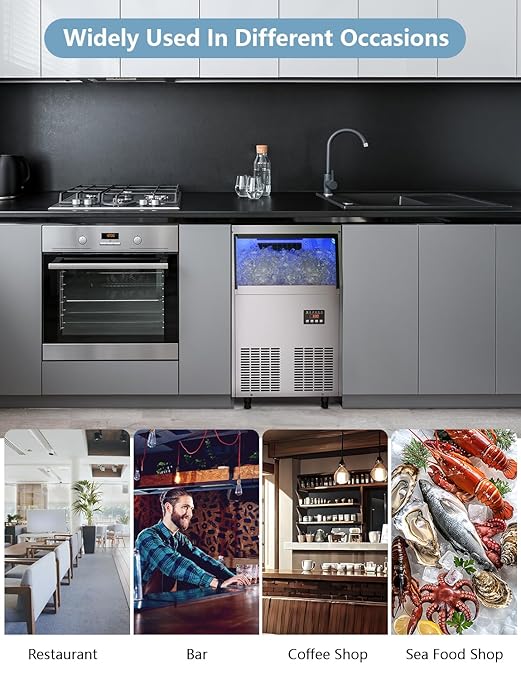 Coolski Commercial Ice Maker Machine, 200LBS/24H Under Counter Ice Maker with 35LBS Ice Storage,Stainless Steel Freestanding Ice Maker for Restaurant, Home, Bar, Office, Party, Outdoor Activities