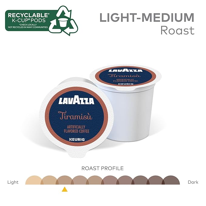 Lavazza Tiramisù Coffee, Single Serve Keurig K-Cup Pods, Flavored Coffee, 60-Count Box (6 Packs of 10)
