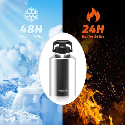 1 Gallon Water Bottle Insulated Comes with Four Stainless Steel Cups and DIY Stickers,BPA Free&Leak Proof,128oz Stainless Steel Water Jug,Big thermo with Handle for Gym,Hiking,Camping&Travel