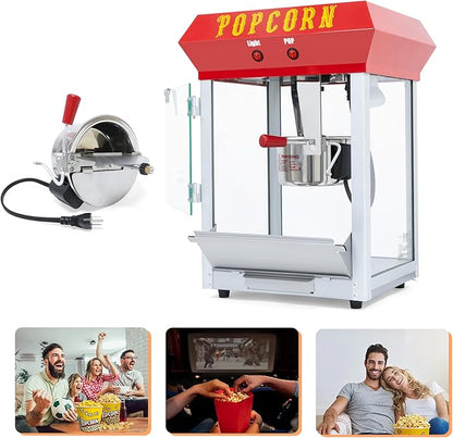 6OZ Popcorn Machine 丨 Stainless Steel Kettle Popcorn Maker for Home, Theater, Parties丨Grade Electric Popper, Red