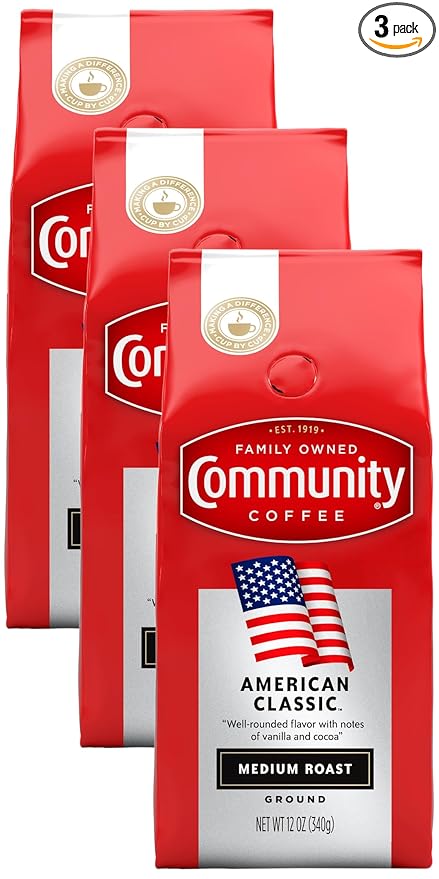 Community Coffee American Classic Ground Coffee, Medium Roast, 12 Ounce Bag (Pack of 3)
